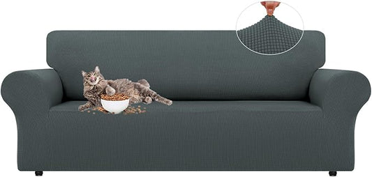 LURKA Stretch Sofa Slipcovers 1 Piece Couch Covers for 3 Cushion Couch Sofa Furniture Protector Full Sofa Covers with Elastic Bottom for Kids and Dog (Large, Grey)