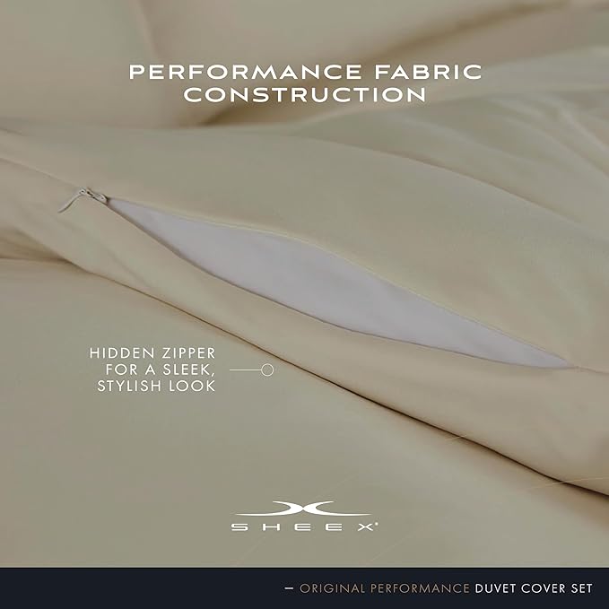 SHEEX Original Performance Cooling Duvet Cover Set, Lightweight King Duvet Cover with 2 King Pillow Shams, Ecru