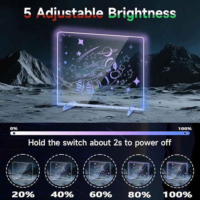 Lumiboard Led Drawing Board for Kids,13.7"*10.1"Acrylic Light Up Drawing Dry Erase Board for Kid,Doodle Board with 7 Lights, 4 Dynamic Modes Led Message Writing Board Led Note Board for Office/School