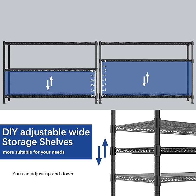 REGILLER 3-Wire Shelf Adjustable Heavy Duty Storage Shelves,Metal Organizer Wire Rack for Laundry Bathroom Kitchen Pantry Closet Garage Shelving(Black,24" Dx59.6 Wx47.6 H)