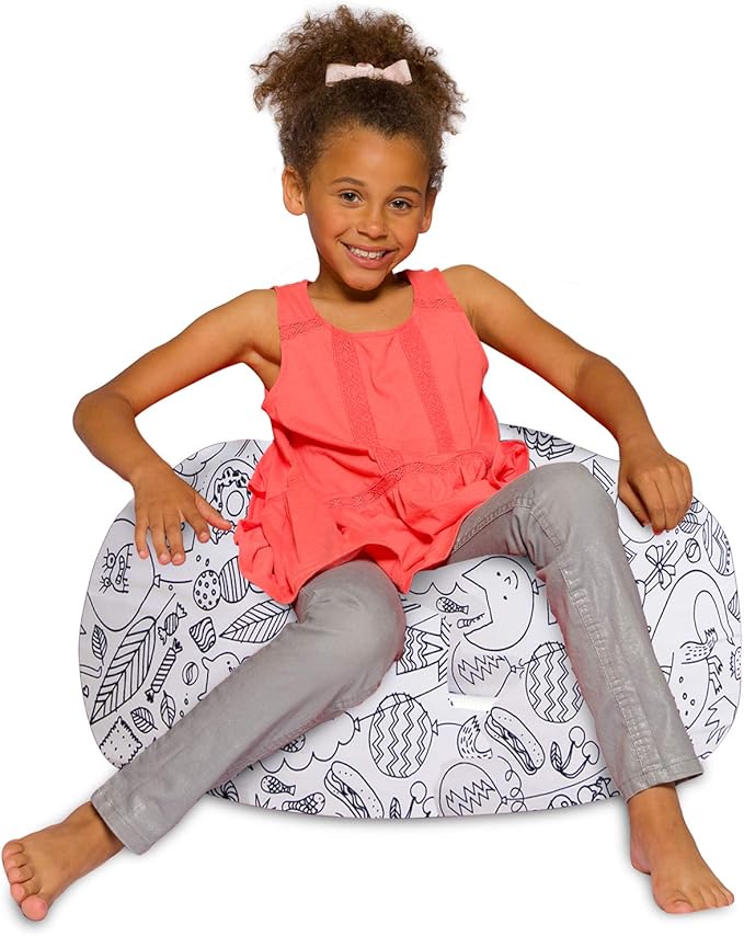 Posh Creations Bean Bag Chair for Kids, Teens, and Adults Includes Removable and Machine Washable Cover, Canvas Coloring Fabric - Fun Creatures, 27in - Medium