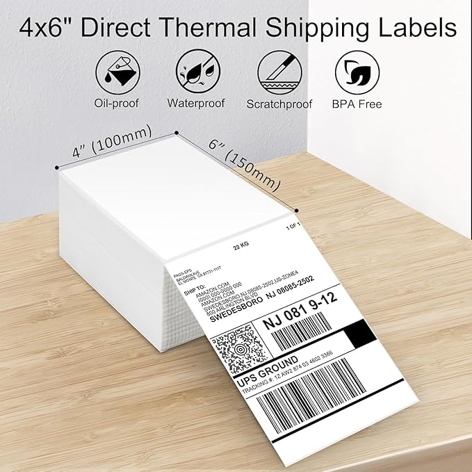 Sale4Less 4000 Fanfold 4 x 6 Direct Thermal Shipping Labels - Label Compatible DYMO Label writer Rollo & Zebra with Perforated line for Thermal Printers labels - Commercial Grade - Manufactured By UPS