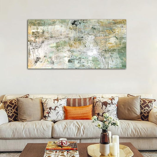 NINEASO Brown Green Abstract Wall Art - Unearthed World Abstract Canvas Pictures Wall Decor Modern Abstract Canvas Painting Artwork for Living Room Bedroom Home Office Wall Decorations 29" x 58"