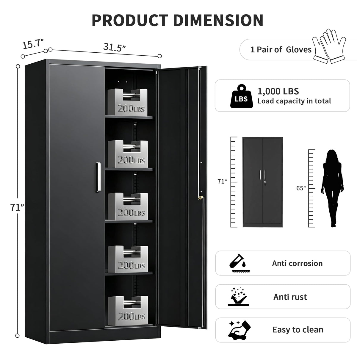 Tivostaral 71” Metal Kitchen Pantry Storage Cabinet with Adjustable Shelves