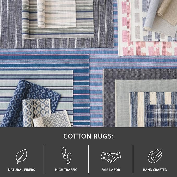 Dash and Albert Chapel Hill Cotton Area Rug - 3' x 5' Multicolor Geometric Hand Loom Knotted Accent Rug - Durable, Low Pile, High Traffic Living Room, Hallway