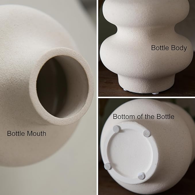 Ceramic Vase Set of 2, Off White Boho Vase for Modern Home Decor, Round Vases for Dried Flower, Pampas Grass, Pottery Vases for Office Centerpieces Wedding Dinner Table