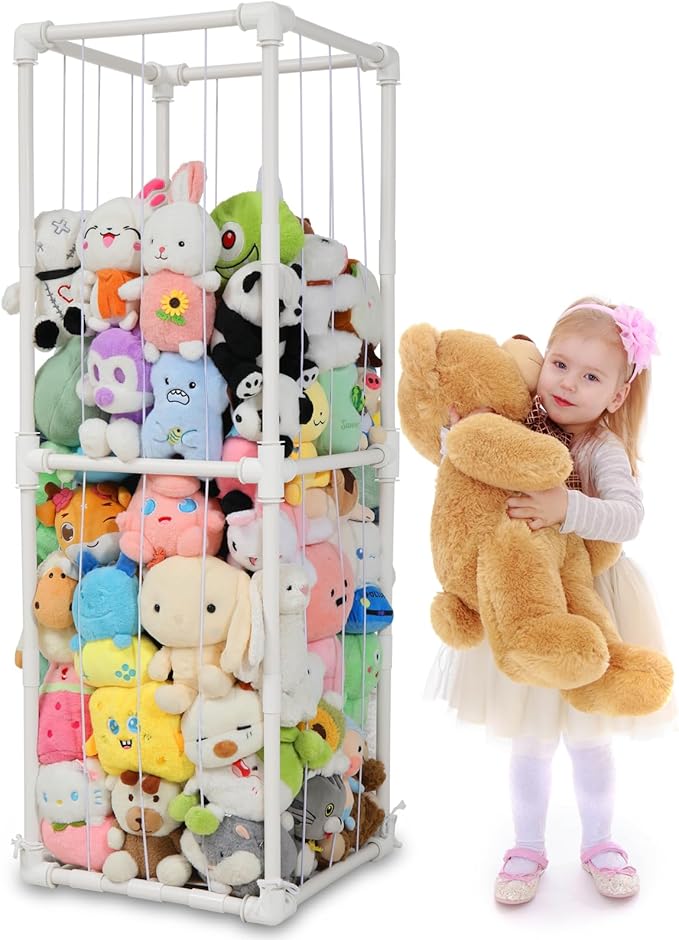 Stuffed Animal Storage Zoo Organizer, PVC Stuffy Toy Zoo Holder, 58'' Tall Vertical Plush Organizer, Large Stuffed Toy Cage for Nursery and Playroom