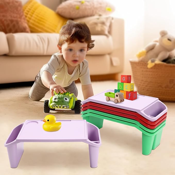Set of 6 Kids Lap Desk Tray, Portable Activity Table, Plastic, Stackable for Drawing, Writing, Eating, Classroom, 19.69" L x 9.84" W x 7.09" H (Red, Green, Purple)