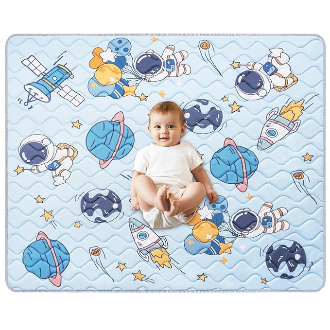 Baby Play Mat, 50’’ x 50’’ Soft Baby Floor Mat Thicker Foam Play Mat for Babies, Foldable Baby Playpen Mat Crawling Mat, Non-Slip & Machine Washable, Cushioned Play Mat for Babies (﻿Space Design)