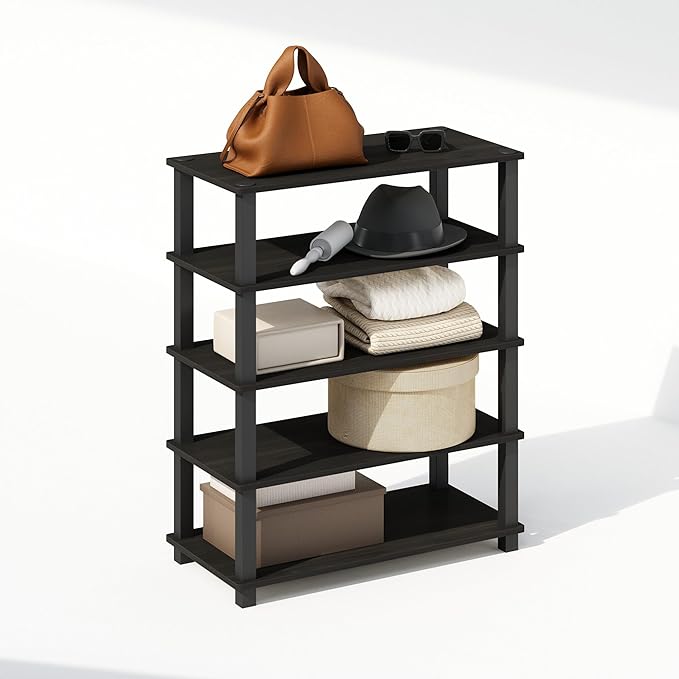 Furinno Turn-S-Tube 3-Tier Multipurpose Stackable Standing Shelves, Espresso/Black, Set of 2