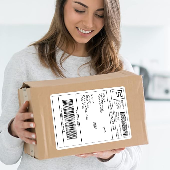 MFLABEL 100-Pack Full Sheet Labels (8.5" x 11") Matte White - Laser/Inkjet Printer Shipping Labels w/Strong Permanent Adhesive + 12 Free Fragile Stickers