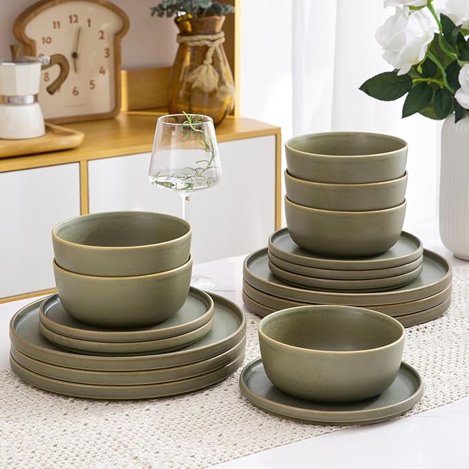 AmorArc Stoneware Dinnerware Sets for 4,Reactive Ceramic Plates and Bowls Set,Highly Chip and Crack Resistant | Dishwasher & Microwave Safe | Round Dishes Set Service for 4 (12pc)