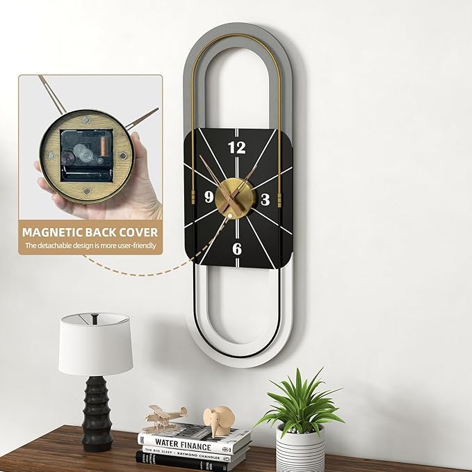 34x11 Inch Modern Wall Clock Battery Operated, Silent Non-Ticking Decorative Clocks for Living Room, Bedroom, Kitchen, Office Home Décor