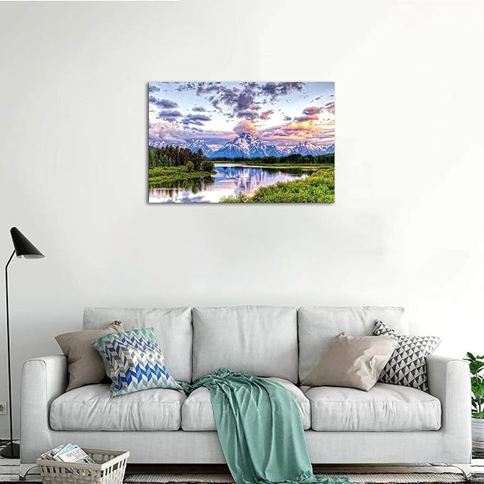 SKASNFAI Grand Teton Wall Art Decor National Park Poster Landscape Canvas Painting Artwork Framed Home Decor for Bedroom Kitchen Living Room (28x44 inch)