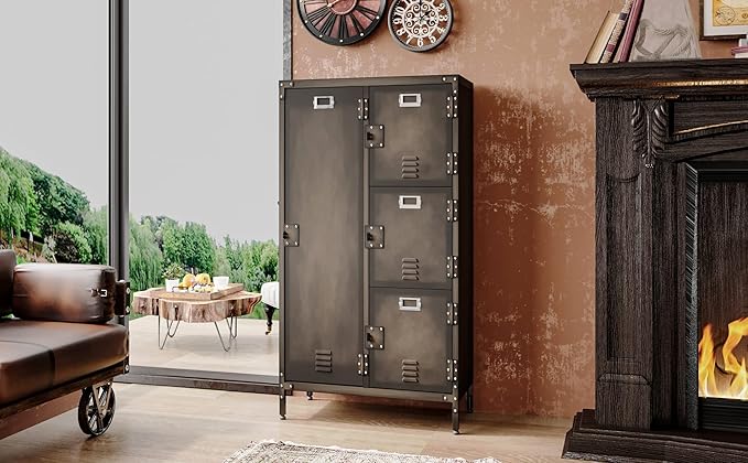 Metal Storage Cabinet, Storage Locker Employees Locker with 4 Doors, 55" Height Steel Cabinet with Lockable Doors, Storage Cabinet with Adjustable Feet for Home Office Gym.