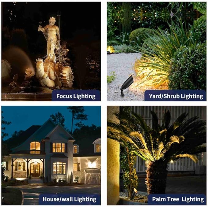 Black Brass Low Voltage Landscape Spotlights(6-Pack) Kit 12V LED with 100 Feet Wire and 30Pack Connectors for Outdoor Yard Garden Patio Without Transformer