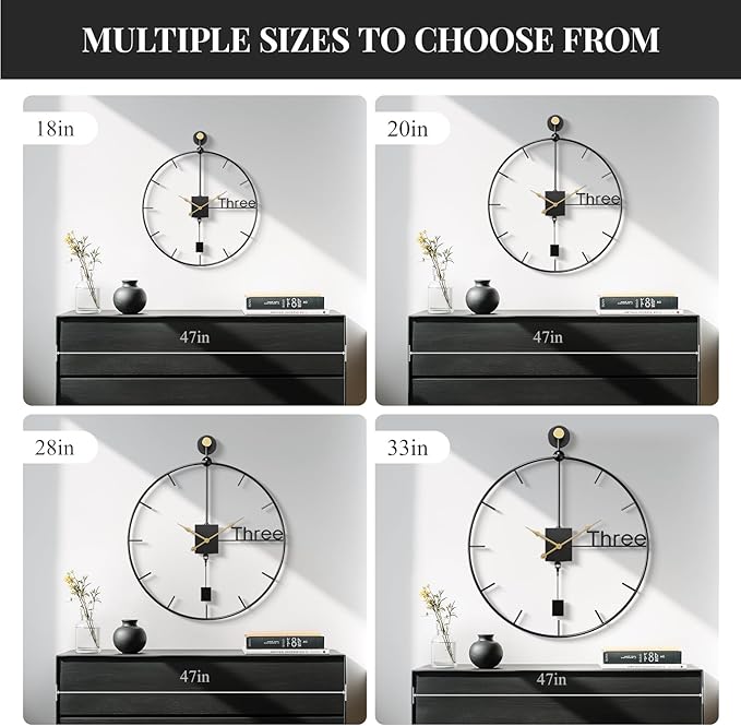 30 inch Wall Clock Large Modern Battery Operated Wall Clock with Swing Pendulum, Silent Non-Ticking Metal Clock for Living Room Decor, Decorative Hanging Clock for Bedroom, Office, Kitchen, Home