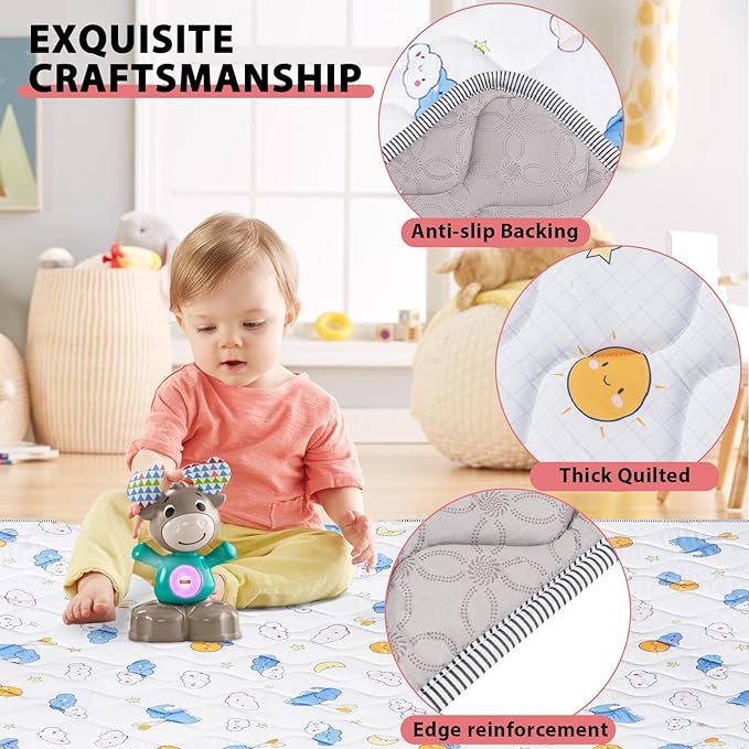 Baby Play Mat 71’’ x 59’’ Soft Baby Floor Mat Thicker Foam Play Mat for Babies，Toddlers, Foldable Baby Playpen Mat Crawling Mat，Elephant Design