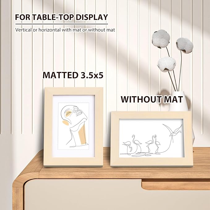 KINLINK 4x6 Picture Frames White Oak, Light Wood Frames with Acrylic Plexiglass for 3.5x5 with Mat or 4x6 without Mat, Tabletop and Wall Mounting Display, Set of 4