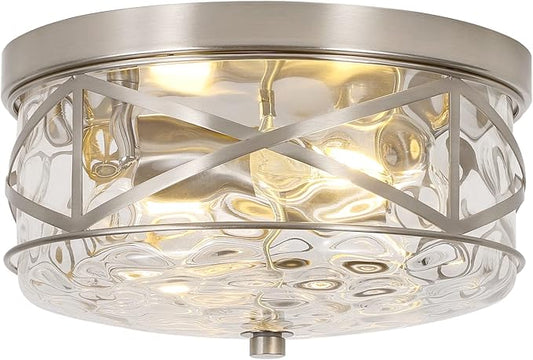 2-Light Flush Mount Ceiling Light Farmhouse Kitchen Island Ceiling Light with Bubble Glass Close to Ceiling Light Fixture for Living Room Bedroom Foyer Hallway
