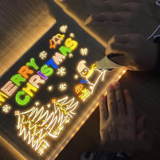 LED Note Board with Colors, Light Up Acrylic Message Board, Lighted Acrylic Dry Erase Board, Illuminated Acrylic Note Board with Colors Notepad with Adjustable Stand and 7 Pens(7.9" × 11.8")