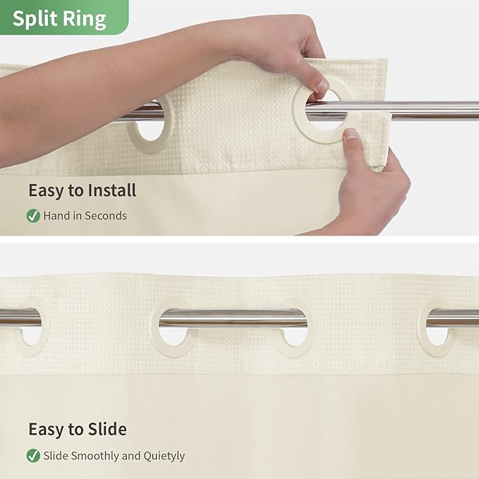 Extra Long No Hook Shower Curtain with Snap-in Fabric Liner Set,Cream Waffle Weave Shower Curtains for Bathroom,Hotel Luxury Decor Bathroom Curtain Set,Waterproof & Washable,71Wx86H