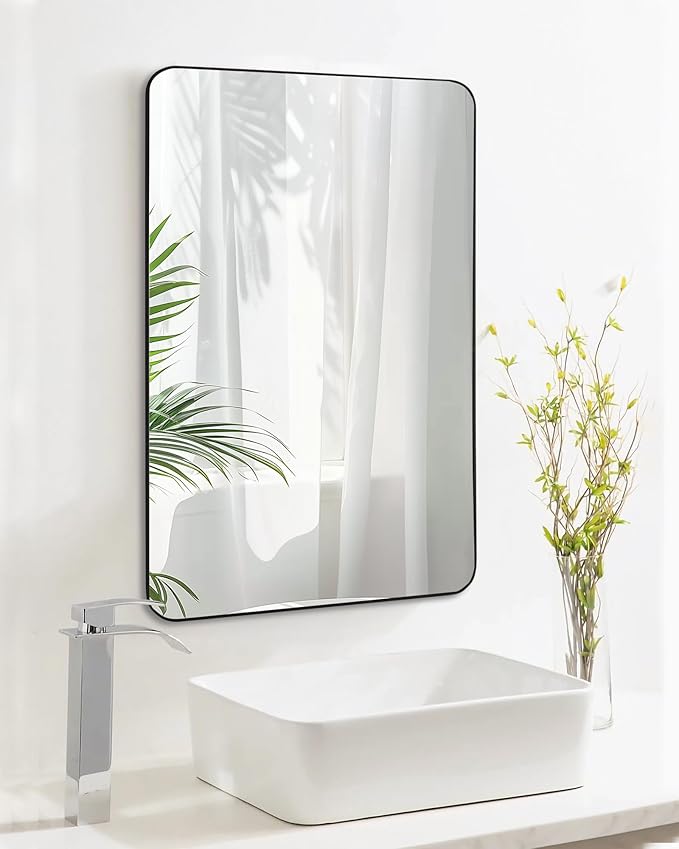 Black Bathroom Mirror,20 x 30 Inch Rectangle Wall Mirror with Wood Frame,Vanity Modern Tempered Glass Mirror for Bedroom,Entryway,Living Room