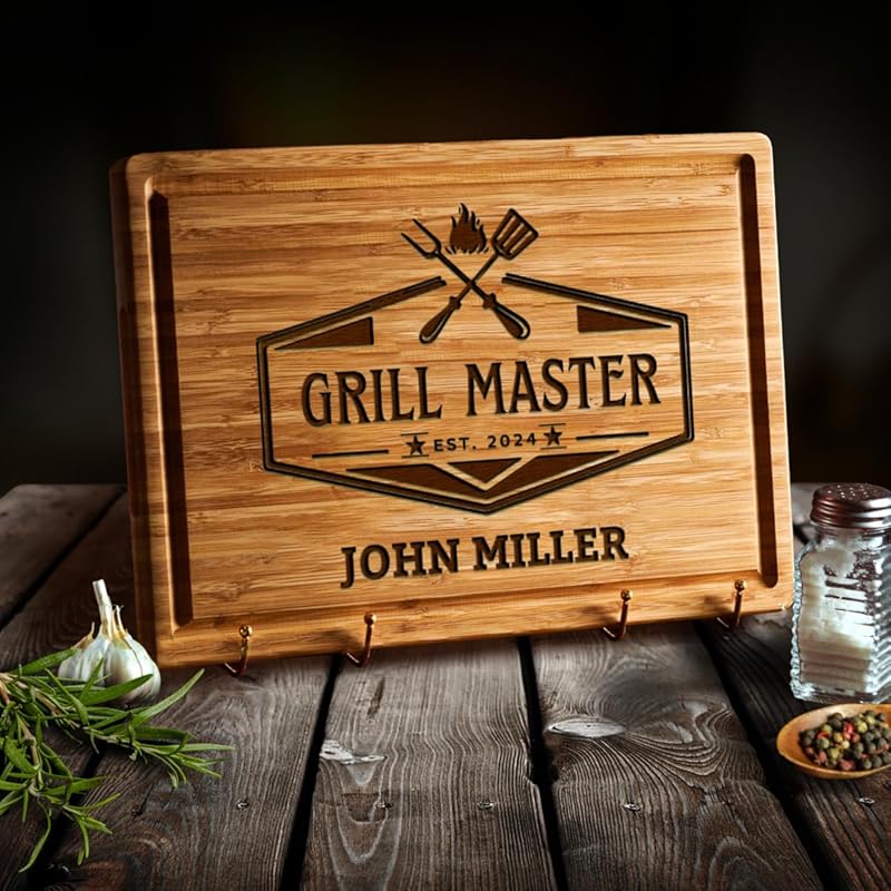 Personalized Grill Cutting Board for Men, Customized Grill Master Gifts for Dad, Unique Father's Day Gifts for Him, Customizable BBQ Grill Accesories Gift for Barbecue Lovers