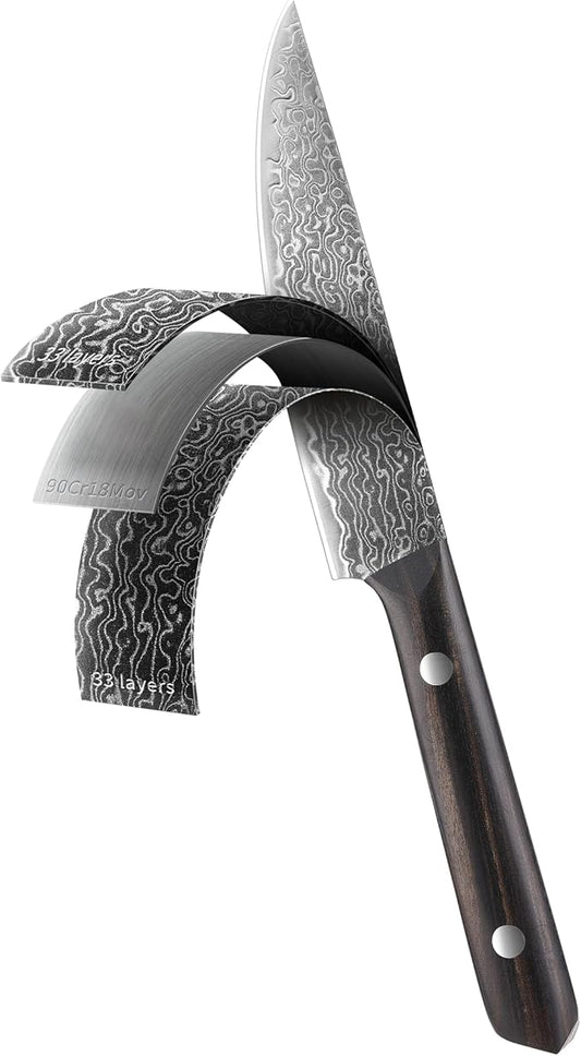 4.7" Paring Knife Damascus Steel Fruit Knives - 67-Layer Forged Kitchen Peeling Knife with Natural Solid Wood Handle Kitchen Utility Knives, 15° Double-Edged Blade, Ultra-Sharp & Durable