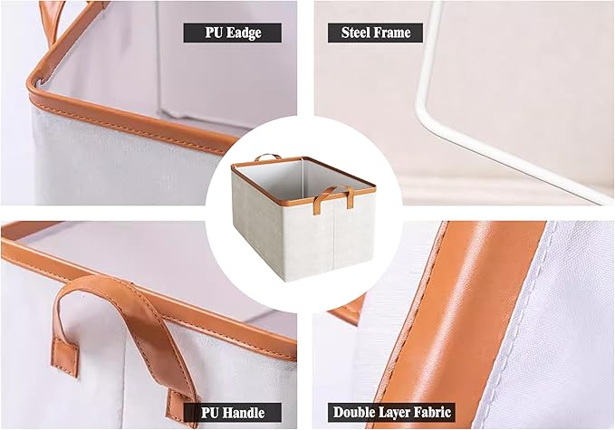 AARAINBOW 4 Pcs Closet Clothes Organizer with Handle, Fabric Storage Bin with Steel Frame Closet Shelf Box Stackable Shelf Storage Baskets Foldable Wardrobe Storage Box for Cltohes Toys, 20L (4 White)