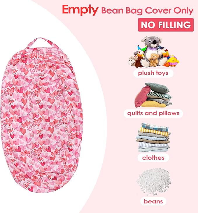 Bean Bag Chair for Kids Stuffed Animal Storage Beanbag Chairs,Toddler Toy Storage Organizer for Girls and Boys,32'' Cover Only（No Filling)