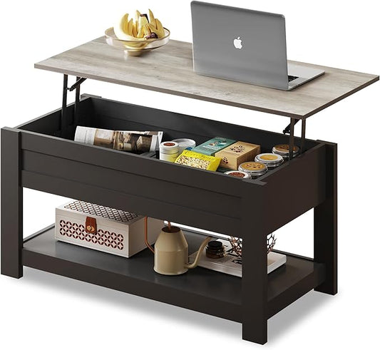 WLIVE Coffee Table, 39" Lift Top Coffee Table with Hidden Compartment and Storage Shelf for Living Room,Greige