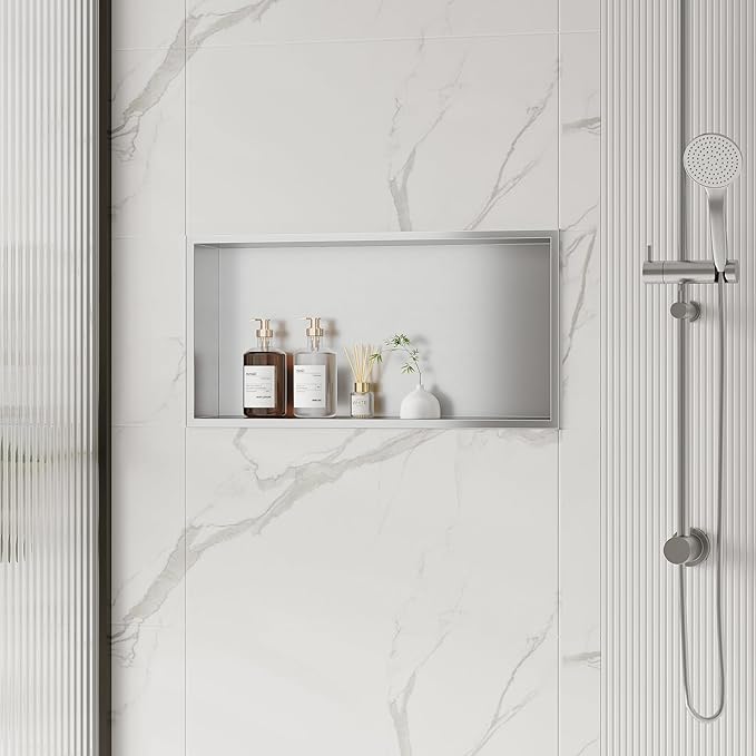 Stainless Steel Shower Niche 24" X 12", No Tile Needed Wall Niche, Recessed Shower Shelf for Bathroom Storage, Brushed Nickel