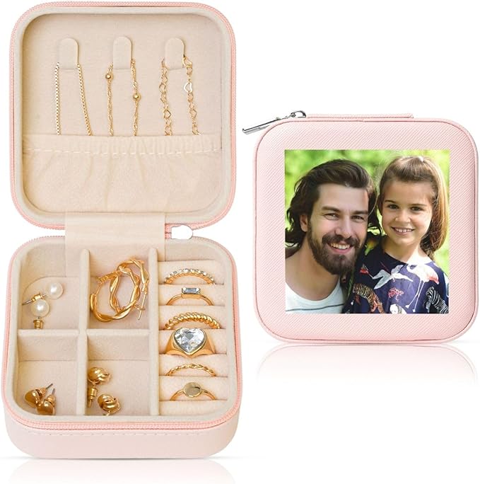 Personalized Jewelry Box Gifts for Women - Custom Jewelry Organizer with Image Text Logo - Customized Travel Leather Jewelry Case for Mom Wife Wedding Girls