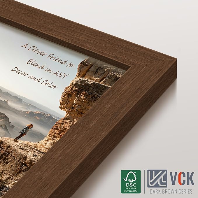 VCK 11x17 Picture Frame Set of 4 - Brown, Gallery-Quality Wood Poster Frames, 1.1-Inch Wide Border, Polished Plexiglass, Vertical or Horizontal Wall Display for Photo/Art/Prints, Brown