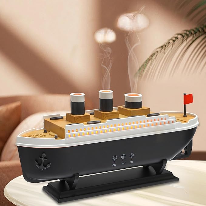 Cruise Ship Aromatherapy Diffuser with Remote Control, 250ml Essential Oil Diffuser, Cool Mist Humidifier, Jellyfish Mist Effect, LED Mood Lights, Decorative Aroma Diffuser for Home, Bedroom & Office