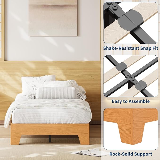 Garvee Wood Platform Bed Frame, Twin XL Bed Frame, Wood Slat Support, No Box Spring Needed, Easy Assembly, Noise-Free Design, Underbed Space for Storage