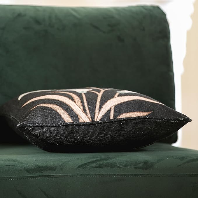 Black Throw Pillow Covers Set of 4,Elegant French with White Floral Pattern Throw Pillow Cases,Decorative Square Lumbar Pillows for Couch Sofa Bed Chair Cushion Covers Living Room