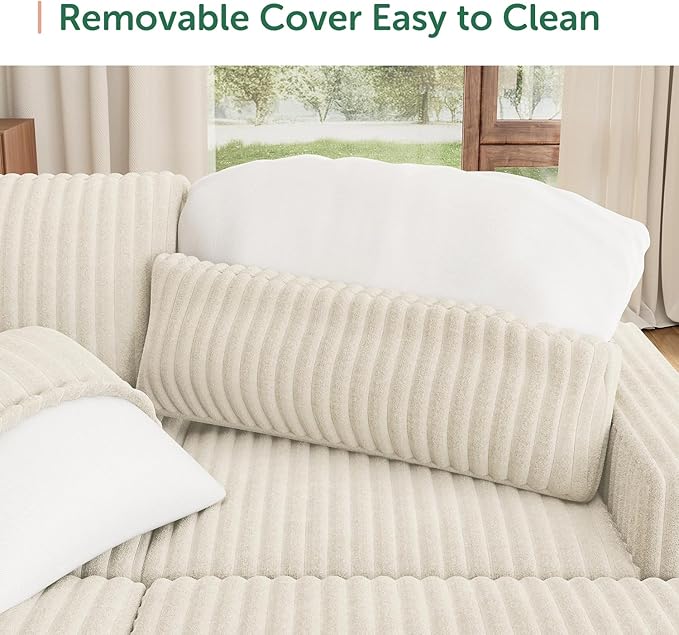 HONBAY Modular Sectional Sofa, L Shaped U Shaped Pull Out Couch with Storage, Velvet White