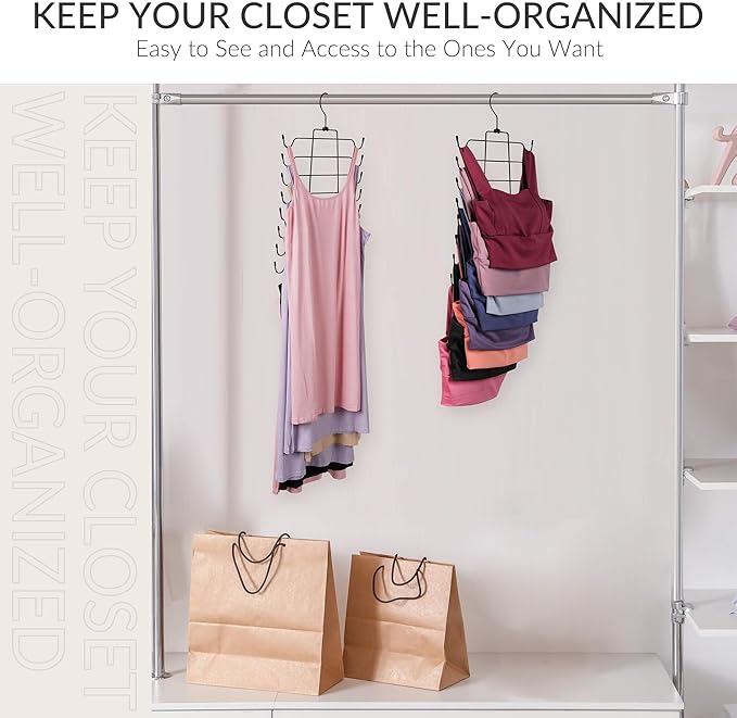 ZEDODIER 3 Pack Tank Top Hanger, Space Saving Bra Hangers, Non-Slip Hanging Sport Bras Holder, Closet Organizers and Storage for Camisoles Tank Tops Bras Ties Swimsuits Strappy Dress, Black