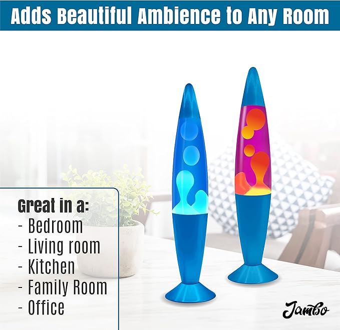 JAMBO 2 Pack- 16" Beautiful Lamp- Blue with Blue/White Wax and Purple with Yellow Wax, Relaxing Liquid Lamp, Night Light Nightlight, Lamps for Adults Teens Kid