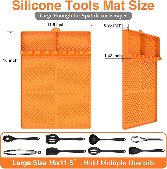 Silicone Griddle Tools Mat for Blackstone, Spatula Mat with Drip Pad Grill Utensil Holder Side Shelf Mat for Kitchen, Cooking, Countertop, Griddle Accessories for Blackstone, 2 Packs