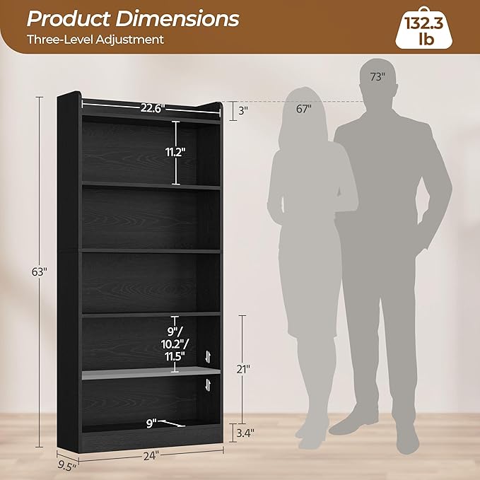 Yaheetech 6-Tier Open Bookcase and Bookshelf, Modern Simple Floor Standing Display Storage Shelves with Top Open Compartment for Home Office, Living Room, Bed Room - Black