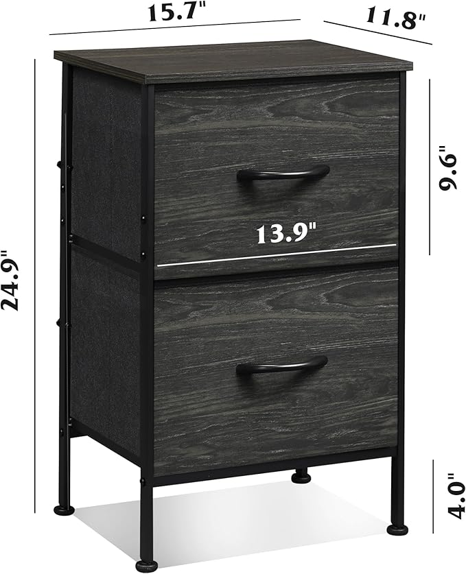 WLIVE Nightstand Set of 2, 2 Drawer Dresser for Bedroom, Small Dresser with 2 Drawers, Bedside Furniture, Night Stand, End Table for Bedroom, Dorm, Charcoal Black Wood Grain Print, Size L