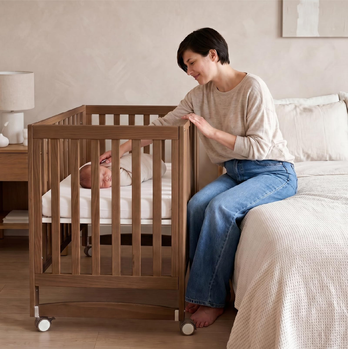 MAMAZING EvoNest 6-in-1 Convertible Baby Mini Crib with Wheels