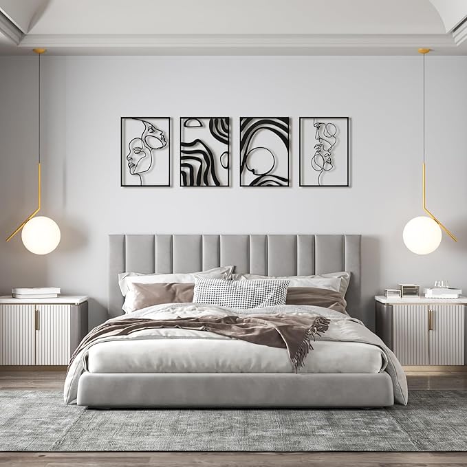Art3d Metal Wall Art, Set of 4 Black Wall Decor for Living Room Bedroom Hallway Dining Room, Line Art Wall Décor, Life and Romance Story theme Minimalist Wall Art Style