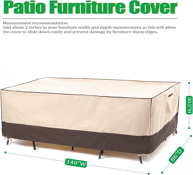 F&J Outdoors Heavy Duty Rip-stop Fabric Extra Large Anti-UV Waterproof Patio Furniture Covers, 140"x86"x30.5"