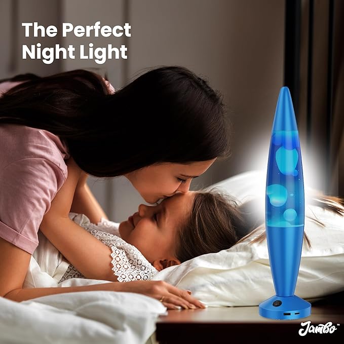 JAMBO Beautiful Liquid Lamp with USB Ports,16" Motion Light with Blue Liquid White Wax, Relaxing Nightlight, Mood Light for Bedroom, Living Room, Office - Adults, Teens, Kids