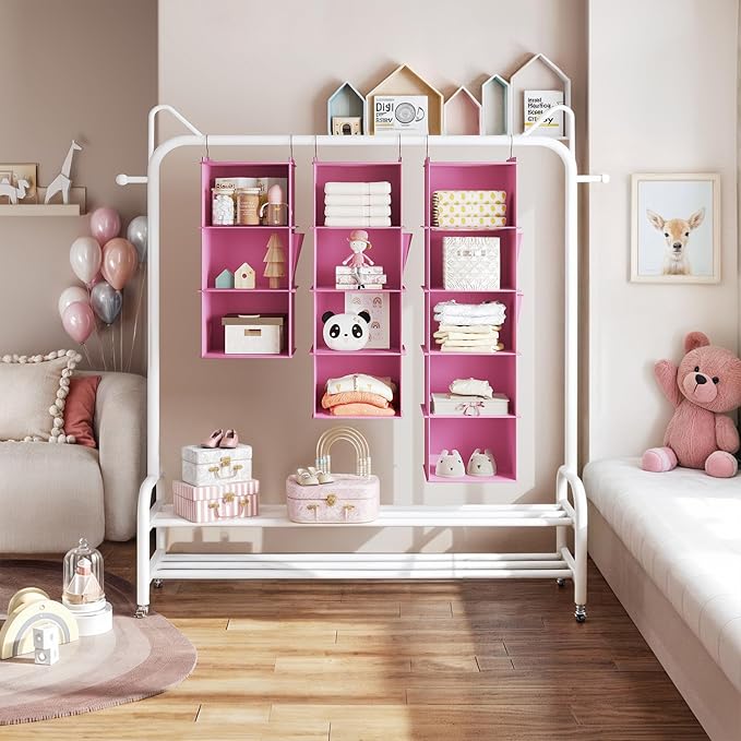 Hanging Closet Organizer, 5-Shelf Closet Hanging Storage Shelves, Light Pink