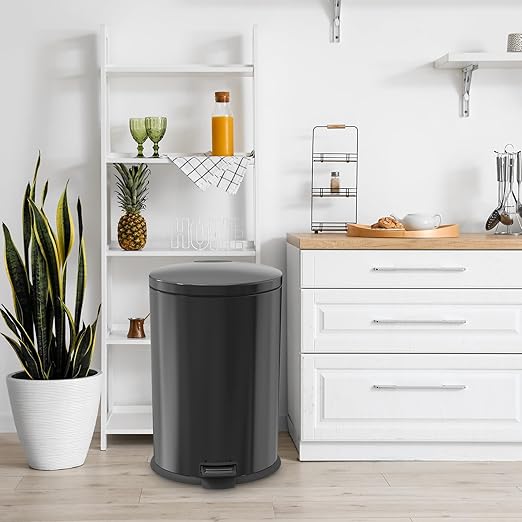 Kitchen Trash Can with Lid - 10.5Gallon/40L Oval Stainless Steel Trash Can with Removable Inner Liner and Lid Soft Close, Foot Pedal garbage can for Home Office,Fingerprint Proof Cleanly Black